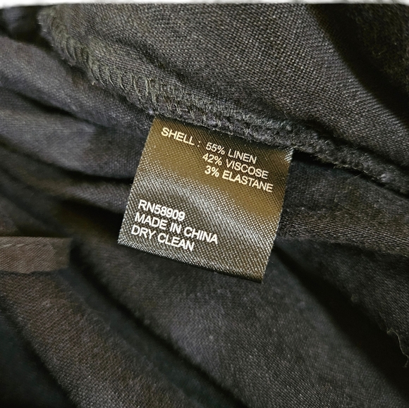 Gianni Bini Paperbag Style Straight Leg Linen Blend Pants, Black, Large - Picture 8 of 12